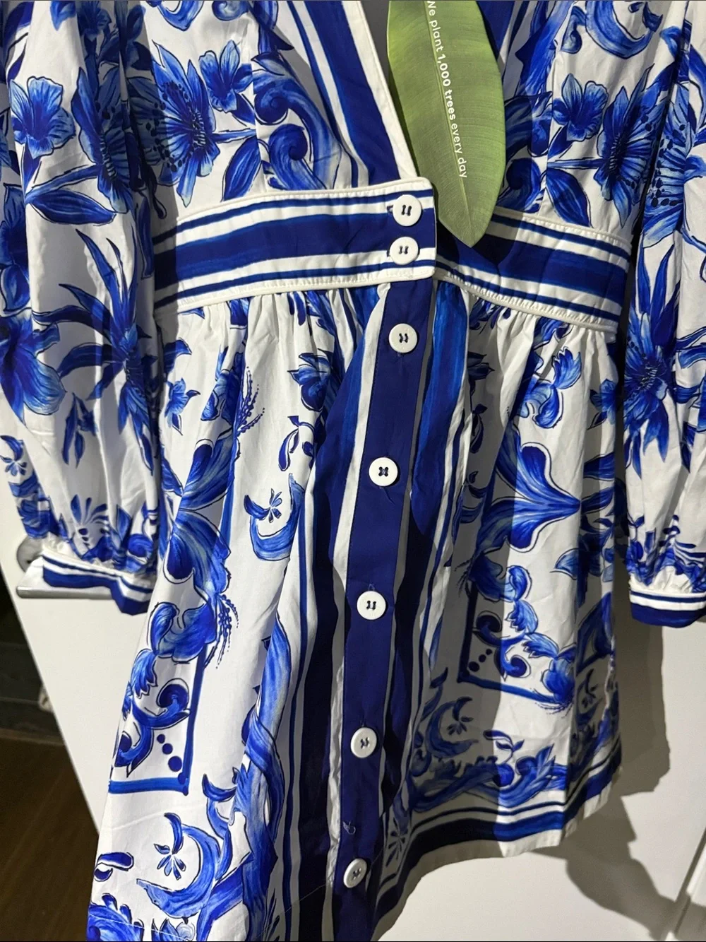 FARM Rio Blue & White Floral Button-Front Mini Dress - Picture 7 of 7